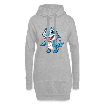requin mignon personnage de dessin animé Kawaii Clipart - Sweat-shirt à capuche long Femme - gris chiné - Devant