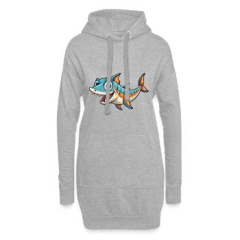 Barracuda Mignon Personnage De Dessin Animé Kawaii Clipart - Sweat-shirt à capuche long Femme - gris chiné - Devant