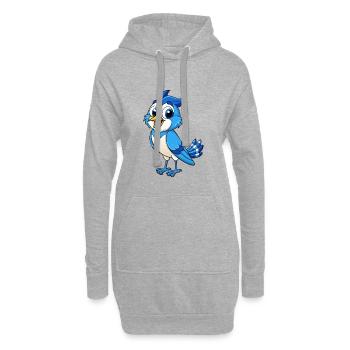 Geai bleu mignon personnage de dessin animé Kawaii Clipart - Sweat-shirt à capuche long Femme - gris chiné - Devant