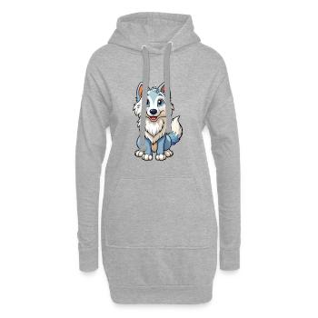 Loup Arctique Mignon Personnage De Dessin Animé Kawaii Clipart - Sweat-shirt à capuche long Femme - gris chiné - Devant