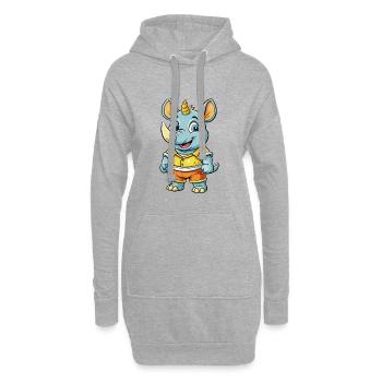 rhinocéros mignon personnage de dessin animé kawaii clipart - Sweat-shirt à capuche long Femme - gris chiné - Devant