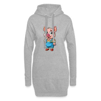 Cochon Mignon Personnage De Dessin Animé Kawaii Clipart - Sweat-shirt à capuche long Femme - gris chiné - Devant