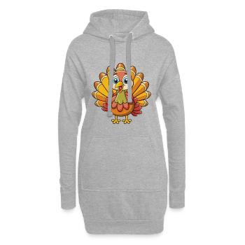 Turquie Mignon Dessin Animé Personnage Kawaii Clipart - Sweat-shirt à capuche long Femme - gris chiné - Devant
