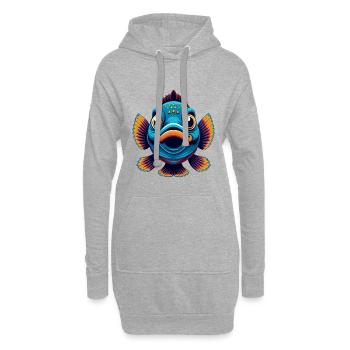 Poisson coloré Kawaii Dessin animé Personnage Clipart - Sweat-shirt à capuche long Femme - gris chiné - Devant