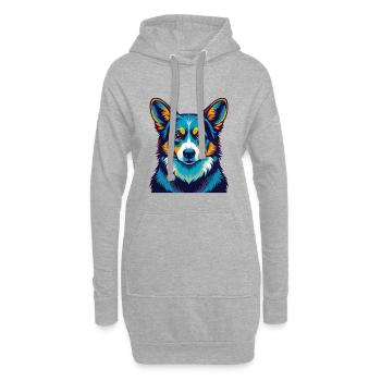 Corgi chien coloré Kawaii dessin animé personnage animal de compagnie - Sweat-shirt à capuche long Femme - gris chiné - Devant