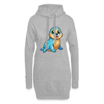 Siegel Niedliche Zeichentrickfigur Kawaii Clipart - Hoodie-Kleid - Grau meliert - Vorne