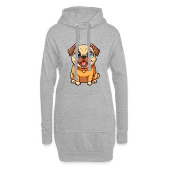 Mops Hund Niedliche Zeichentrickfigur Kawaii Clipart - Hoodie-Kleid - Grau meliert - Vorne