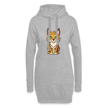 Lynx Mignon Personnage De Dessin Animé Kawaii Clipart - Sweat-shirt à capuche long Femme - gris chiné - Devant