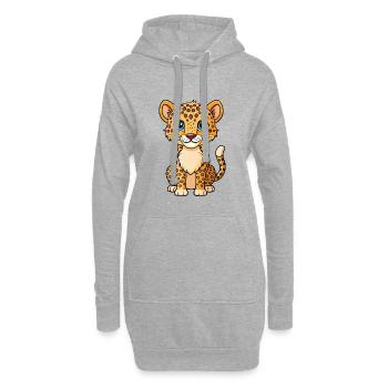 Léopard Mignon Personnage De Dessin Animé Kawaii Clipart - Sweat-shirt à capuche long Femme - gris chiné - Devant