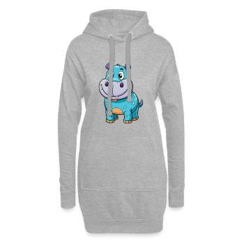 Nilpferd Niedliche Zeichentrickfigur Kawaii Clipart - Hoodie-Kleid - Grau meliert - Vorne