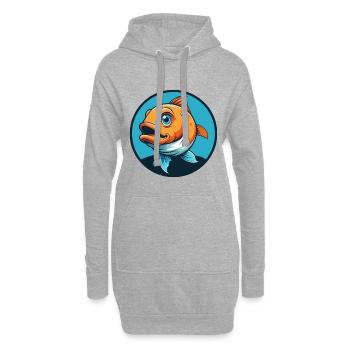 Poisson mignon Kawaii dessin animé Clipart Animal Animal Pet Logo - Sweat-shirt à capuche long Femme - gris chiné - Devant