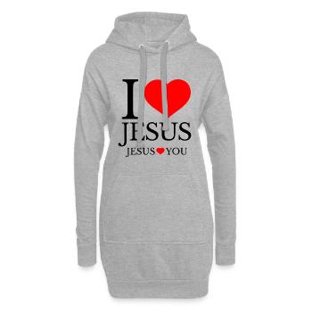 J’aime Jésus et Jésus t’aime - Sweat-shirt à capuche long Femme - gris chiné - Devant