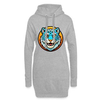 Léopard des neiges coloré Kawaii dessin animé Personnage Animal de compagnie - Sweat-shirt à capuche long Femme - gris chiné - Devant