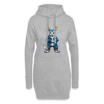 Kangourou Cool Kawaii Dessin animé Personnage Clipart - Sweat-shirt à capuche long Femme - gris chiné - Devant