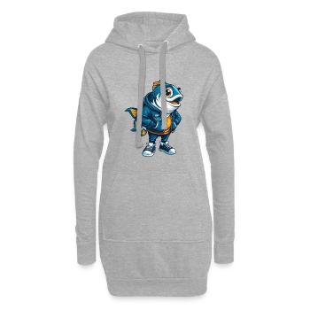 Fisch Cool Kawaii Cartoon Charakter Clipart - Hoodie-Kleid - Grau meliert - Vorne