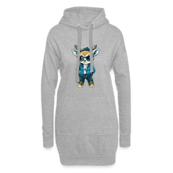 cerf cool personnage de dessin animé Kawaii Clipart - Sweat-shirt à capuche long Femme - gris chiné - Devant