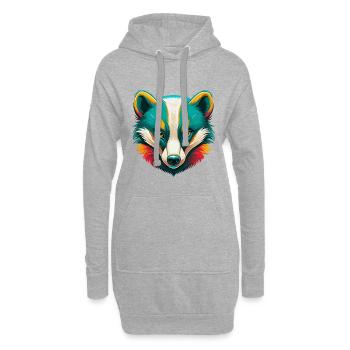 blaireau mignon kawaii dessin animé clipart visage d’animal - Sweat-shirt à capuche long Femme - gris chiné - Devant