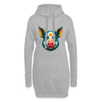 Schwein süß Kawaii Cartoon Clipart Tier Gesicht - Hoodie-Kleid - Grau meliert - Vorne