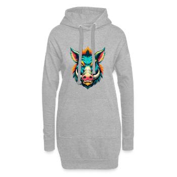 Wildschwein süße Kawaii Cartoon Clipart Tier Gesicht - Hoodie-Kleid - Grau meliert - Vorne