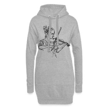 Dessin de fille de violon - Sweat-shirt à capuche long Femme - gris chiné - Devant