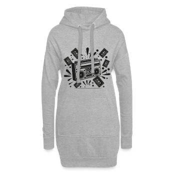 Vintage Boombox Kassetten Nostalgie - Hoodie-Kleid - Grau meliert - Vorne