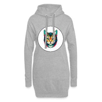 Américain Bobtail Chat Race Dessin Animé Kawaii Animal - Sweat-shirt à capuche long Femme - gris chiné - Devant