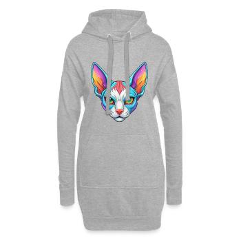 Cornouailles Rex Chat Race Dessin animé Kawaii Animal Pet - Sweat-shirt à capuche long Femme - gris chiné - Devant