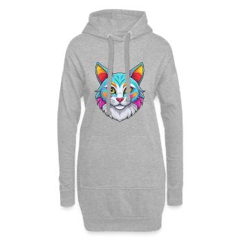 Manx Chat Race Dessin animé Kawaii Animal Pet - Sweat-shirt à capuche long Femme - gris chiné - Devant