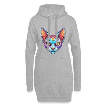 rouge Devon Rex Chat Race Dessin animé Kawaii Animal Pet - Sweat-shirt à capuche long Femme - gris chiné - Devant