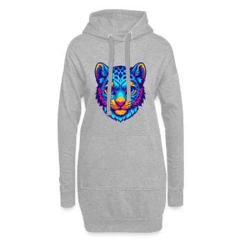 Bébé chat léopard des neiges, dessin animé, animal kawaii - Sweat-shirt à capuche long Femme - gris chiné - Devant