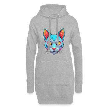 Chat bleu russe race dessin animé Kawaii animal de compagnie - Sweat-shirt à capuche long Femme - gris chiné - Devant