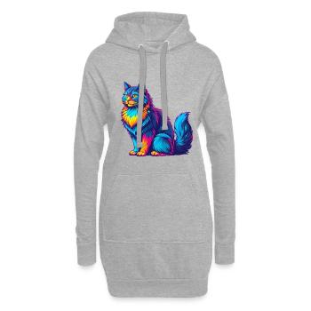 Angora turc Chat Race Dessin animé Kawaii Animal Pet - Sweat-shirt à capuche long Femme - gris chiné - Devant