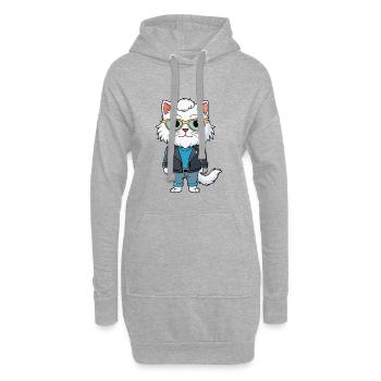 Blanc Persan Cheveux Longs Drôle Dessin Animé Kawaii Veste - Sweat-shirt à capuche long Femme - gris chiné - Devant