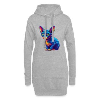 Cornouailles Rex Chat Race Dessin animé Kawaii Animal Pet - Sweat-shirt à capuche long Femme - gris chiné - Devant