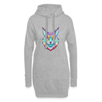 lynx eurasien chat race dessin animé Kawaii animal de compagnie - Sweat-shirt à capuche long Femme - gris chiné - Devant