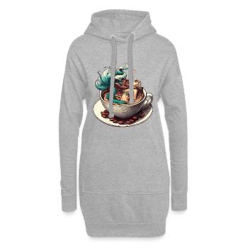 Meerjungfrau Nixe badet in Kaffee Geschenk - Hoodie-Kleid - Grau meliert - Vorne