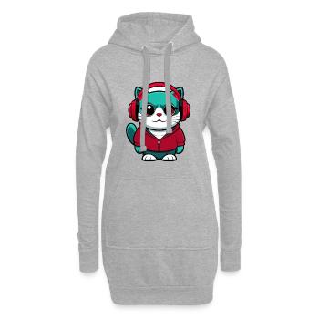 Américain Wirehair Chat Race Dessin animé Kawaii Animal - Sweat-shirt à capuche long Femme - gris chiné - Devant