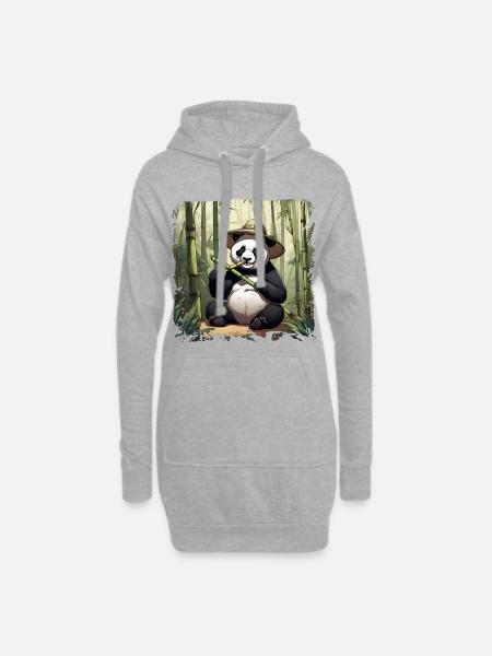 Panda mange ! - Sweat-shirt à capuche long Femme - gris chiné