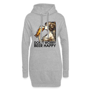 Frau trinkt Bier glücklich Geschenk - Hoodie-Kleid - Grau meliert - Vorne