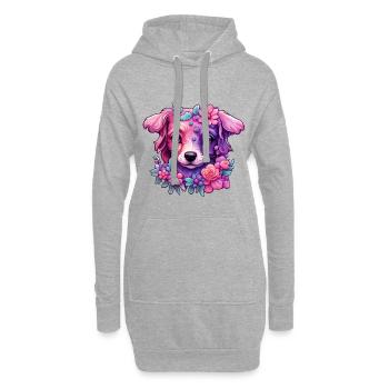 Blumiges Hundemotiv in Pastellfarben - Hoodie-Kleid - Grau meliert - Vorne