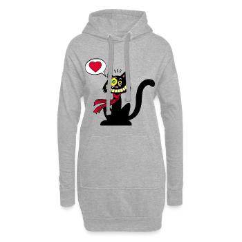 Chat noir amoureux - Sweat-shirt à capuche long Femme - gris chiné - Devant