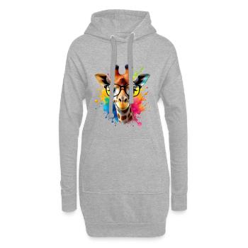 Girafe cool avec des lunettes dans l’art coloré Splash - Sweat-shirt à capuche long Femme - gris chiné - Devant