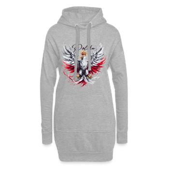 Pologne Polska Polonais Rouge Blanc Aigle Couronne Dorée - Sweat-shirt à capuche long Femme - gris chiné - Devant