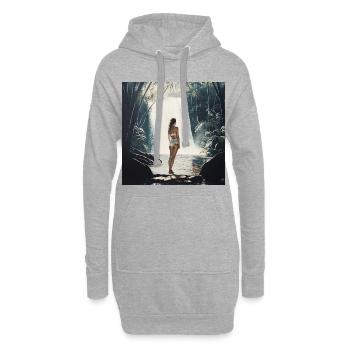 Reizende Frau am Wasserfall - Hoodie-Kleid - Grau meliert - Vorne