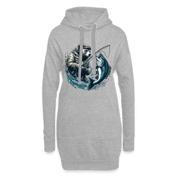 Ours Pêche Pêcheur Poisson Cadeau - Sweat-shirt à capuche long Femme - gris chiné - Devant