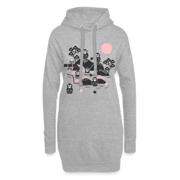 Singes effrayants dans une source chaude l noir rose - Sweat-shirt à capuche long Femme - gris chiné - Devant