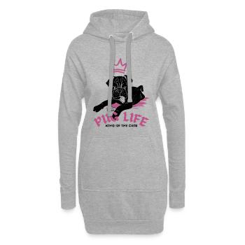 Pug Life – Mops mit Krone - Hoodie-Kleid - Grau meliert - Vorne