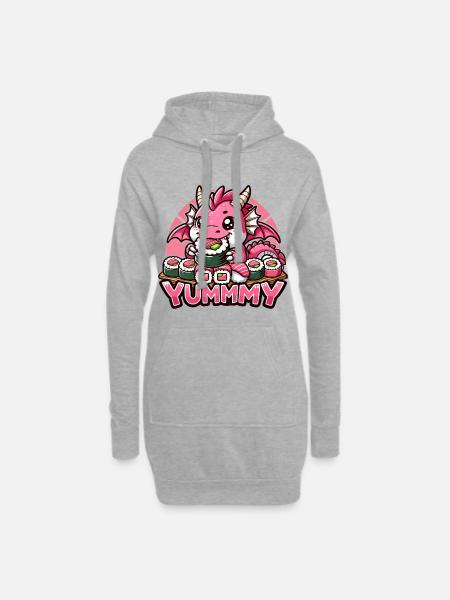 Drache Maki Sushi Yummy Kawaii Geschenk - Hoodie-Kleid - Grau meliert