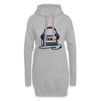 Retro Kassettenplayer mit Kopfhörern - Hoodie-Kleid - Grau meliert - Vorne