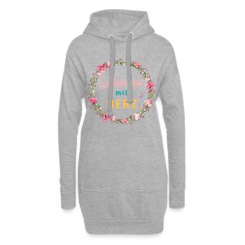 Lehrerin mit Herz! Personalisierbares Design - Hoodie-Kleid - Grau meliert - Vorne